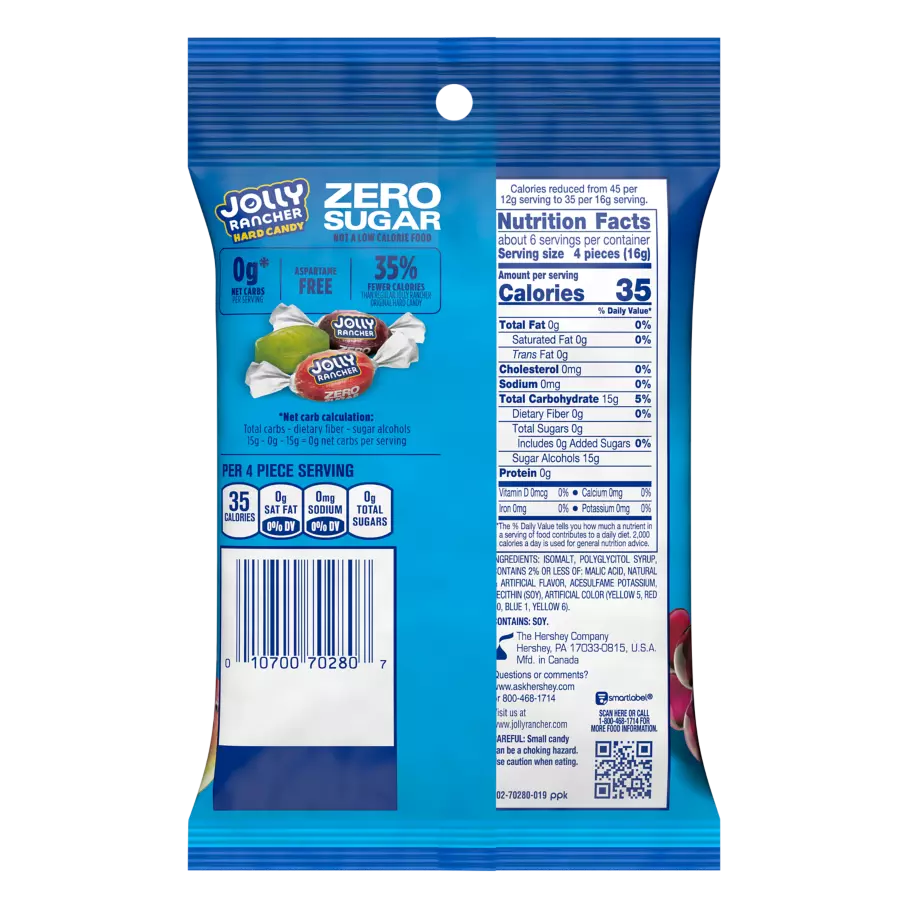 Alternative view of Jolly Rancher Zero Sugar Original Flavors Hard Candy-3.6 Oz Bag